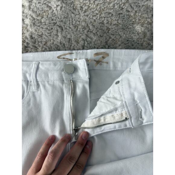 Seven7 Size 8 Breezy Crop Stretch Straight Leg Jeans White Button Zip Pocket - Picture 8 of 12